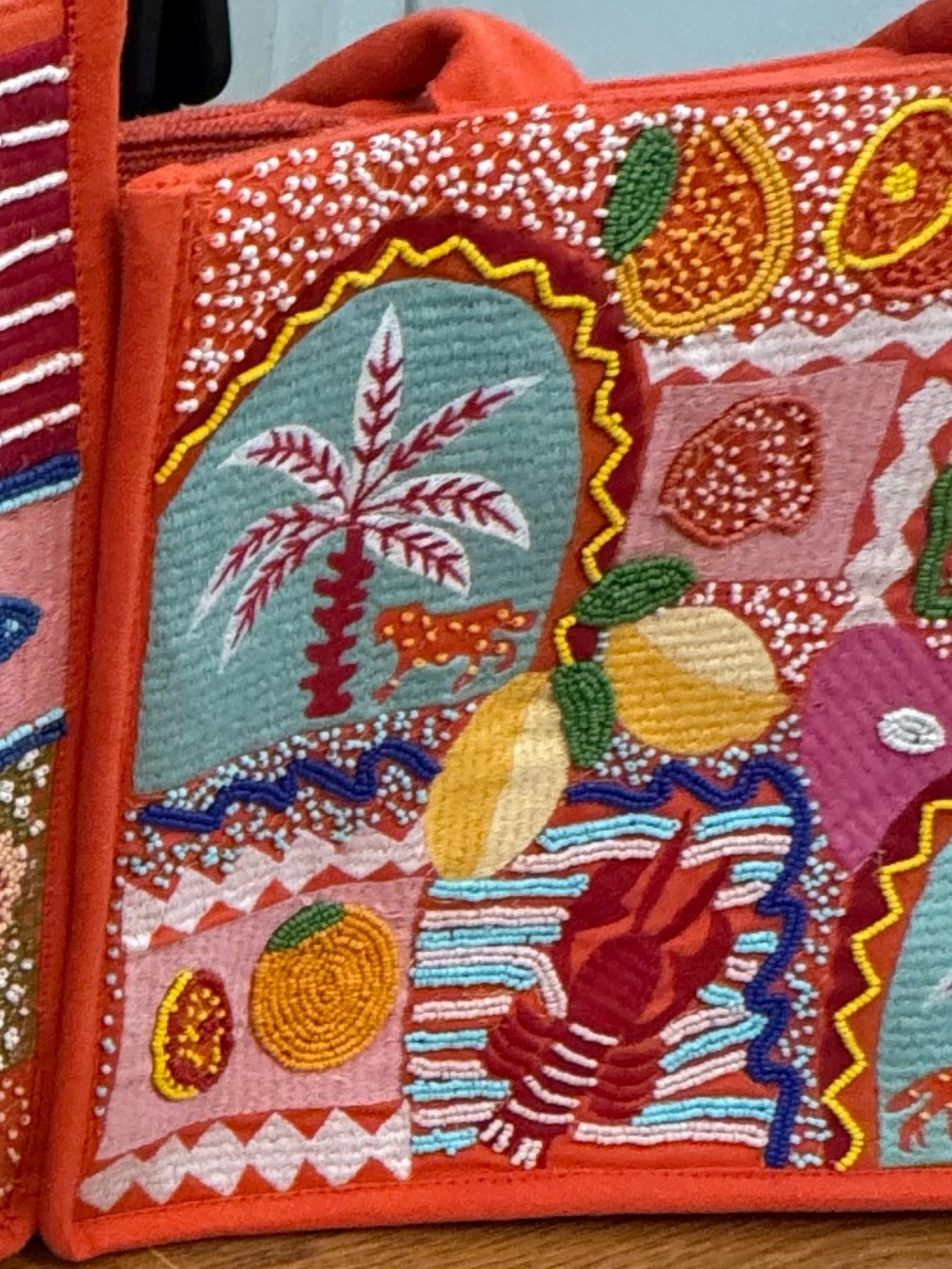 Viral Ross Beaded Bag Tote Orange America and Beyond Made In India